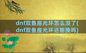 dnf双鱼座光环怎么没了(dnf双鱼座光环还能换吗)