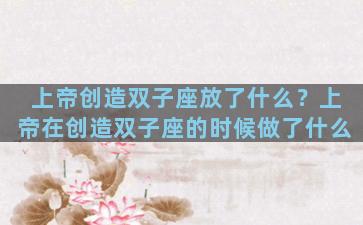 上帝创造双子座放了什么？上帝在创造双子座的时候做了什么