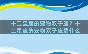十二星座的宠物双子座？十二星座的宠物双子座是什么