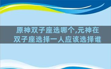 原神双子座选哪个,元神在双子座选择一人应该选择谁
