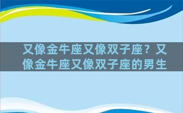 又像金牛座又像双子座？又像金牛座又像双子座的男生
