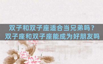 双子和双子座适合当兄弟吗？双子座和双子座能成为好朋友吗