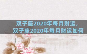 双子座2020年每月财运，双子座2020年每月财运如何