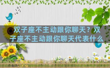 双子座不主动跟你聊天？双子座不主动跟你聊天代表什么