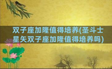 双子座加隆值得培养(圣斗士星矢双子座加隆值得培养吗)