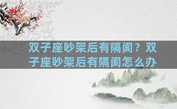 双子座吵架后有隔阂？双子座吵架后有隔阂怎么办