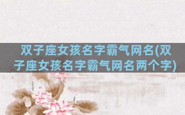 双子座女孩名字霸气网名(双子座女孩名字霸气网名两个字)