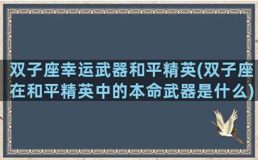双子座幸运武器和平精英(双子座在和平精英中的本命武器是什么)