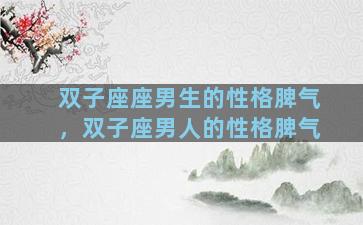 双子座座男生的性格脾气，双子座男人的性格脾气