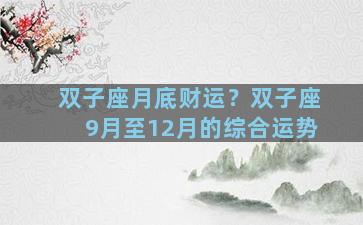 双子座月底财运？双子座9月至12月的综合运势