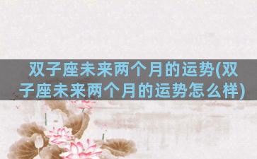 双子座未来两个月的运势(双子座未来两个月的运势怎么样)
