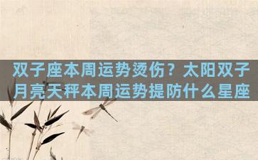 双子座本周运势烫伤？太阳双子月亮天秤本周运势提防什么星座