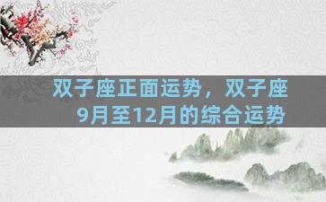 双子座正面运势，双子座9月至12月的综合运势