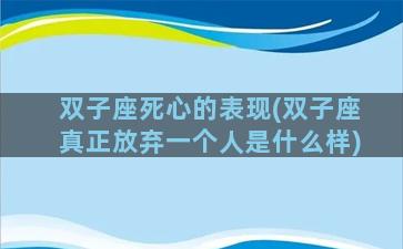双子座死心的表现(双子座真正放弃一个人是什么样)