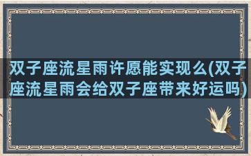 双子座流星雨许愿能实现么(双子座流星雨会给双子座带来好运吗)