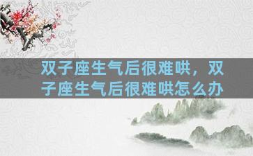 双子座生气后很难哄，双子座生气后很难哄怎么办