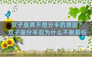 双子座男不想分手的原因？双子座分手后为什么不删前任