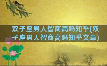 双子座男人智商高吗知乎(双子座男人智商高吗知乎文章)