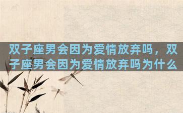 双子座男会因为爱情放弃吗，双子座男会因为爱情放弃吗为什么