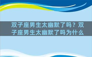 双子座男生太幽默了吗？双子座男生太幽默了吗为什么