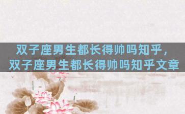双子座男生都长得帅吗知乎，双子座男生都长得帅吗知乎文章