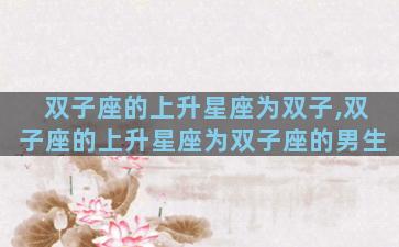 双子座的上升星座为双子,双子座的上升星座为双子座的男生