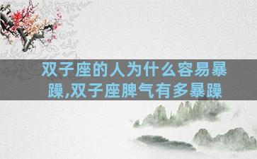 双子座的人为什么容易暴躁,双子座脾气有多暴躁
