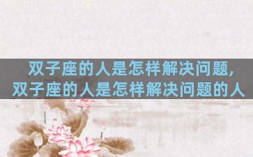 双子座的人是怎样解决问题,双子座的人是怎样解决问题的人