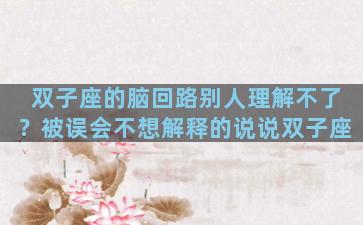 双子座的脑回路别人理解不了？被误会不想解释的说说双子座