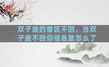 双子座的雷区不回，当双子座不回你信息是怎么了