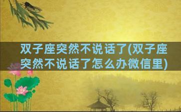 双子座突然不说话了(双子座突然不说话了怎么办微信里)