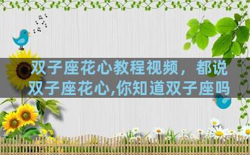 双子座花心教程视频，都说双子座花心,你知道双子座吗