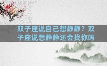 双子座说自己想静静？双子座说想静静还会找你吗