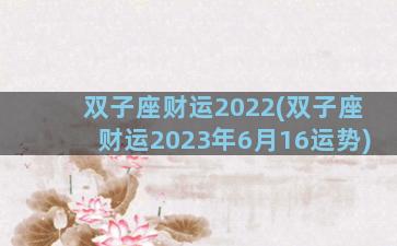 双子座财运2022(双子座财运2023年6月16运势)
