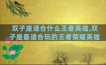 双子座适合什么王者英雄,双子座最适合玩的王者荣耀英雄