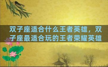 双子座适合什么王者英雄，双子座最适合玩的王者荣耀英雄