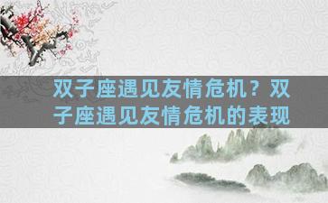 双子座遇见友情危机？双子座遇见友情危机的表现