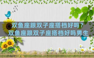 双鱼座跟双子座搭档好吗？双鱼座跟双子座搭档好吗男生