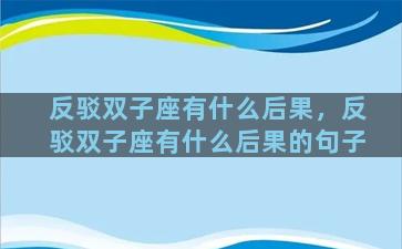 反驳双子座有什么后果，反驳双子座有什么后果的句子