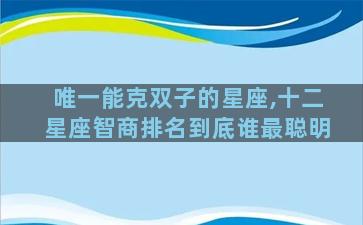 唯一能克双子的星座,十二星座智商排名到底谁最聪明