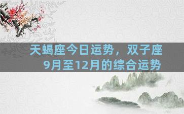 天蝎座今日运势，双子座9月至12月的综合运势