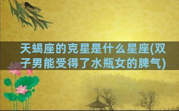 天蝎座的克星是什么星座(双子男能受得了水瓶女的脾气)