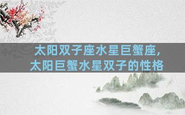 太阳双子座水星巨蟹座,太阳巨蟹水星双子的性格