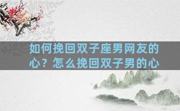 如何挽回双子座男网友的心？怎么挽回双子男的心