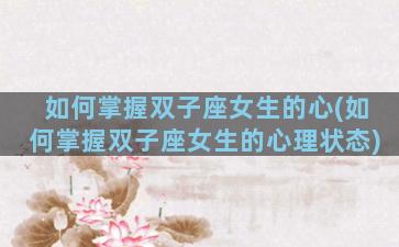 如何掌握双子座女生的心(如何掌握双子座女生的心理状态)