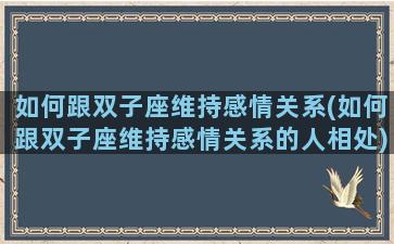 如何跟双子座维持感情关系(如何跟双子座维持感情关系的人相处)