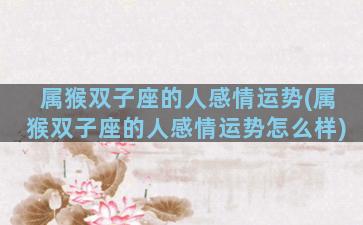 属猴双子座的人感情运势(属猴双子座的人感情运势怎么样)