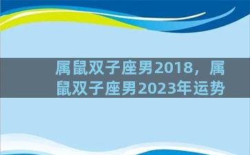 属鼠双子座男2018，属鼠双子座男2023年运势