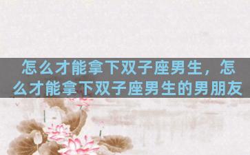 怎么才能拿下双子座男生，怎么才能拿下双子座男生的男朋友