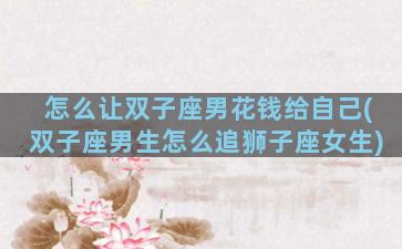 怎么让双子座男花钱给自己(双子座男生怎么追狮子座女生)